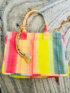 Vince Camuto Orla Multicolor Striped Canvas Tote  EUC